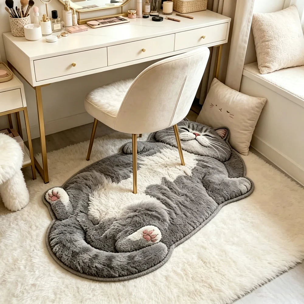Cat Shaped Plush Fleece Area Rug Soft Home Decor Mat