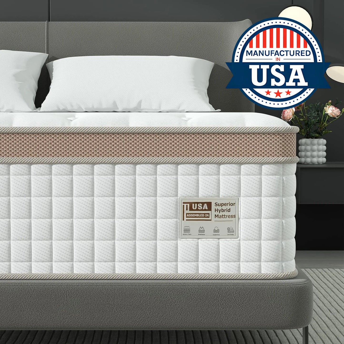 BedStory 14 Inch Luxury Hybrid Gel Memory Foam Mattress Made In USA