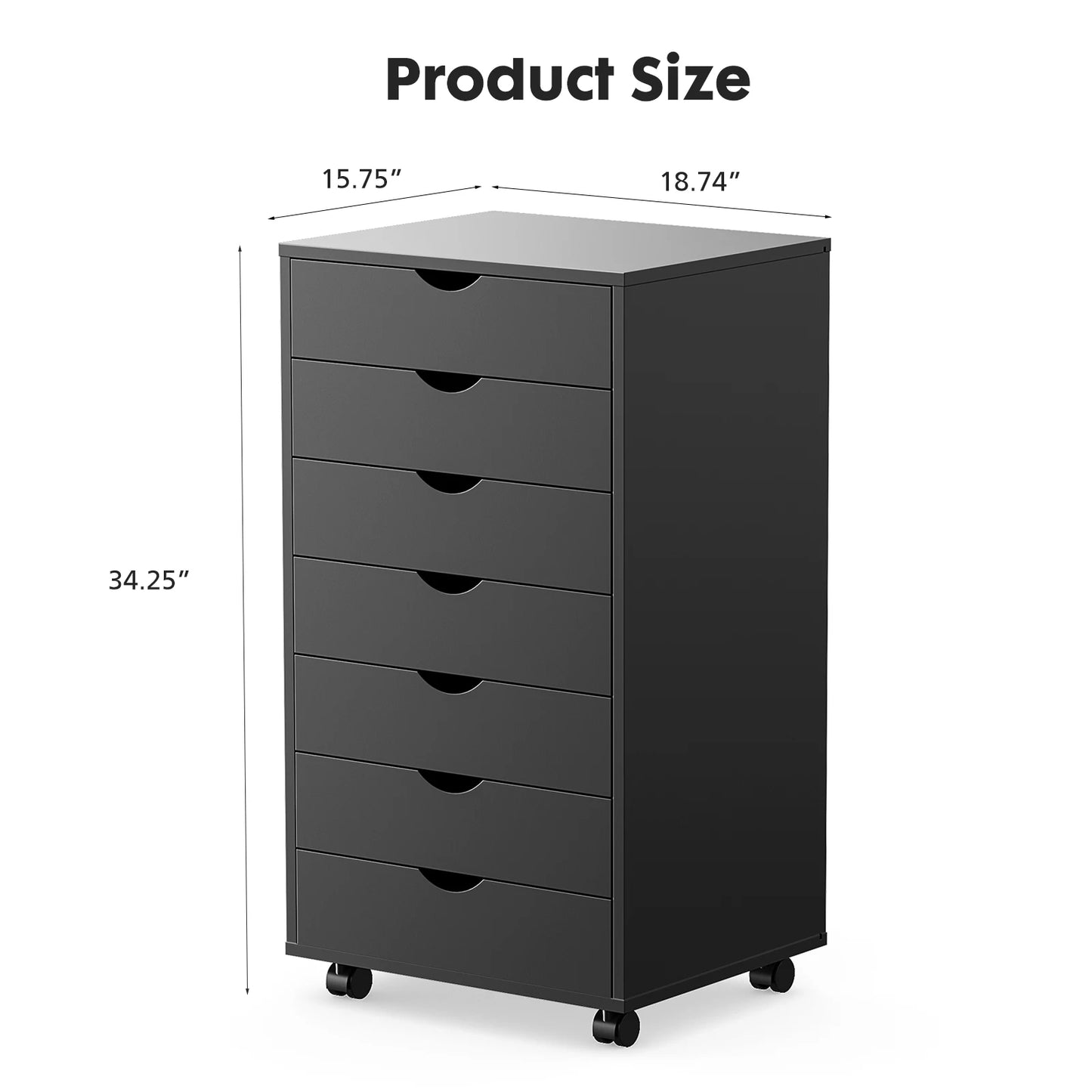 Jhk 7 Drawer Wooden Rolling Nightstand And Storage Cabinet
