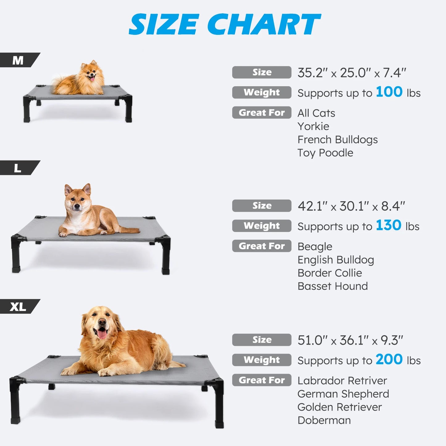 Elevated Dog Bed Cooling Raised Pet Cot Breathable Mesh Frame