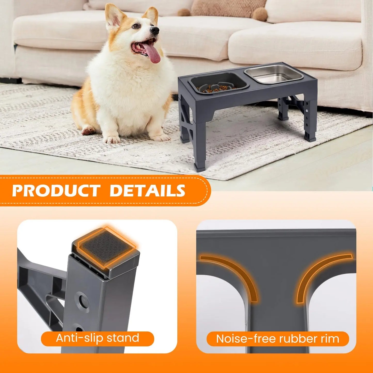 Elevated Slow Feeder Dog Bowls Adjustable Stainless Steel Food Water