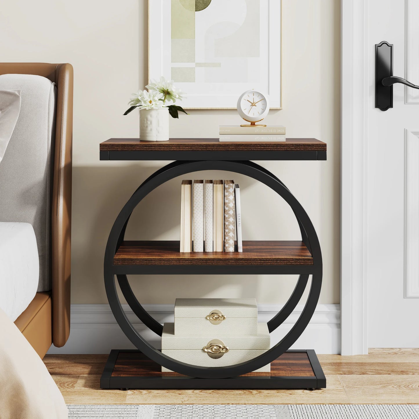 Tribesigns End Table With 3 Storage Shelves Industrial Wood
