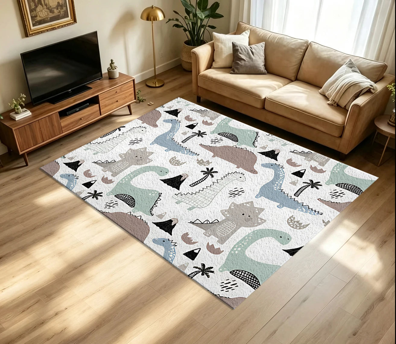 Cute Cartoon Dinosaur Non Slip Washable Area Rug For Kids