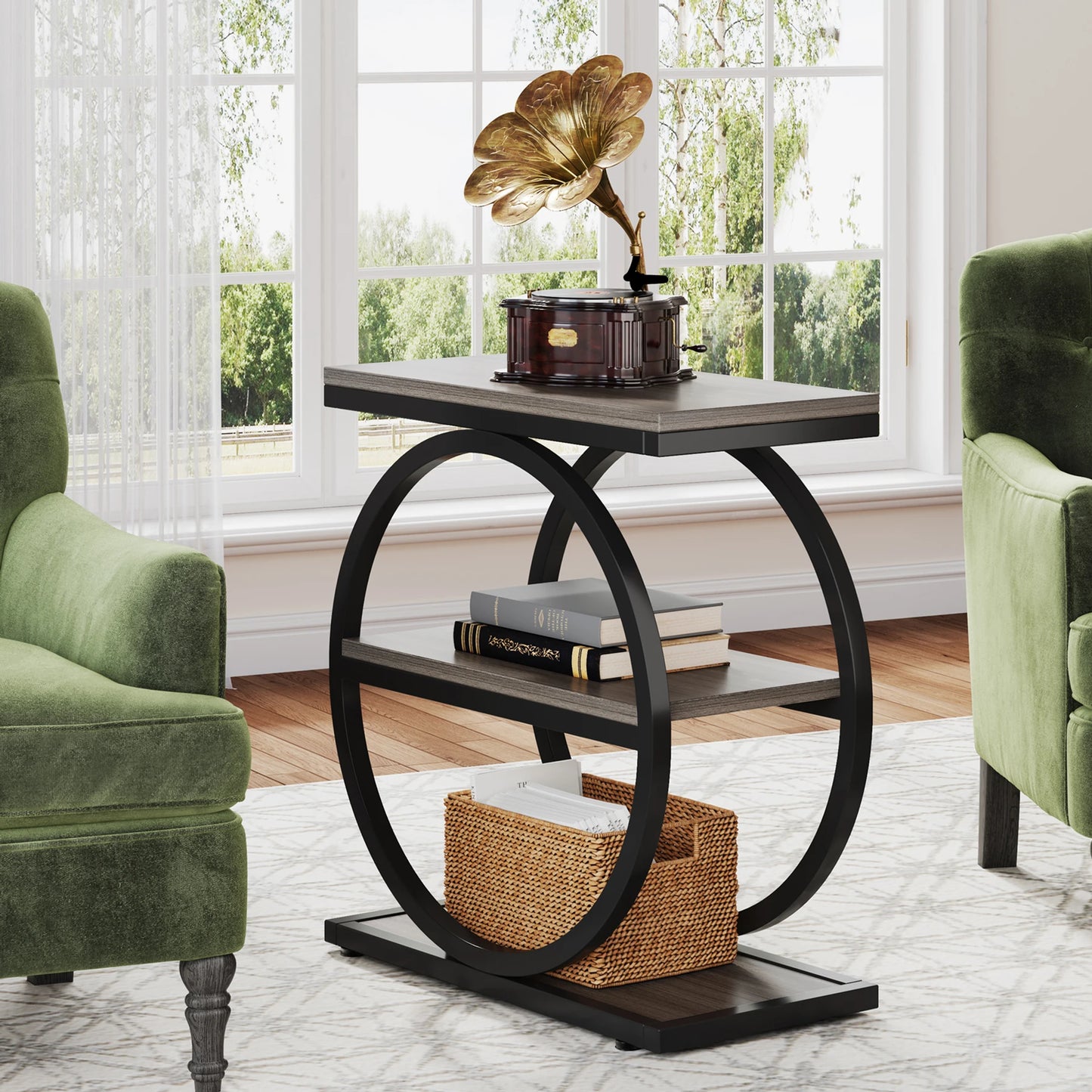 Tribesigns End Table With 3 Storage Shelves Industrial Wood