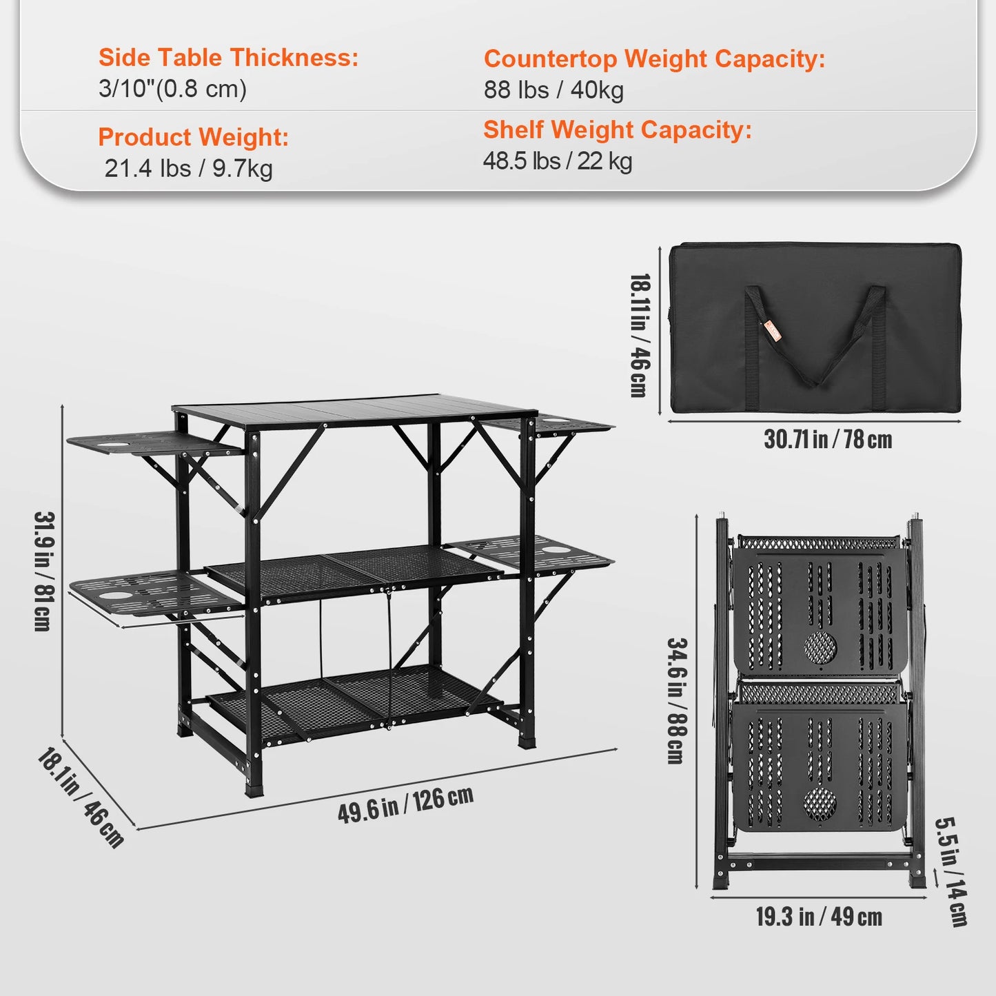 SucceBuy Portable Aluminum Camping Kitchen Table With Folding Design
