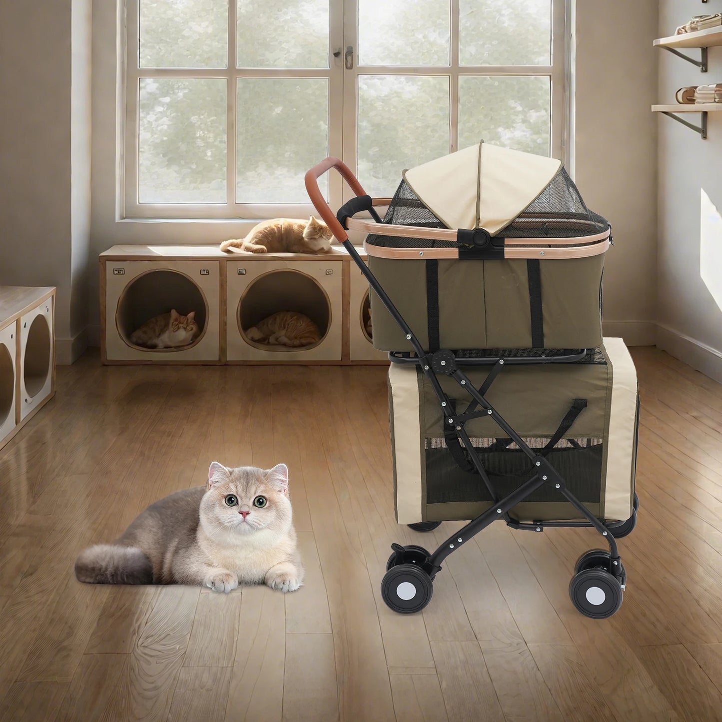 Bymaocar Foldable Pet Stroller With Sunshade Safety Locks For Travel