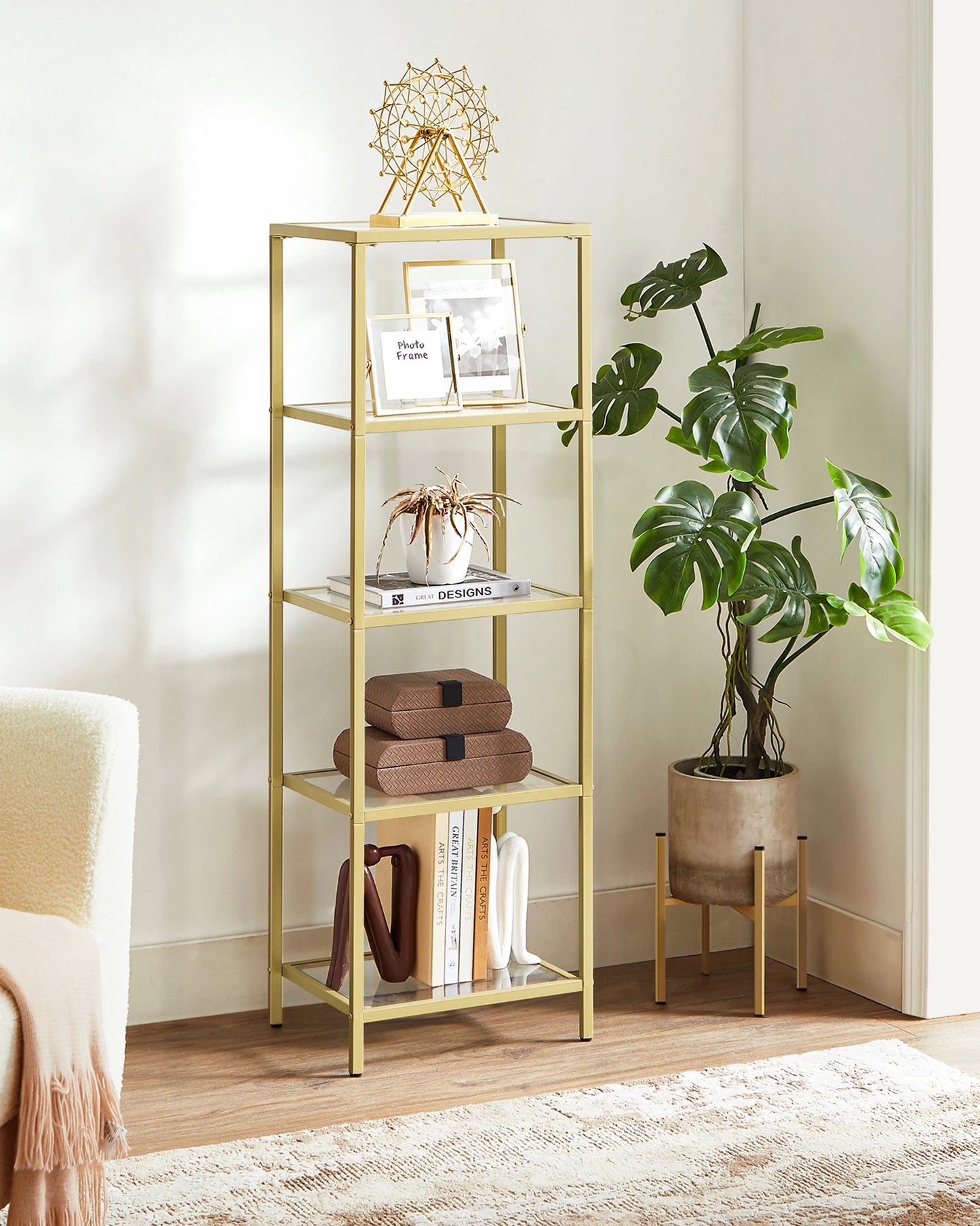 VASAGLE 5-Tier Bookshelf With Tempered Glass And Steel Frame