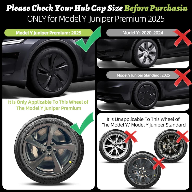 MOTENIO 4pc Smooth Style Rim Wheel Hub Cops For Tesla Model Y