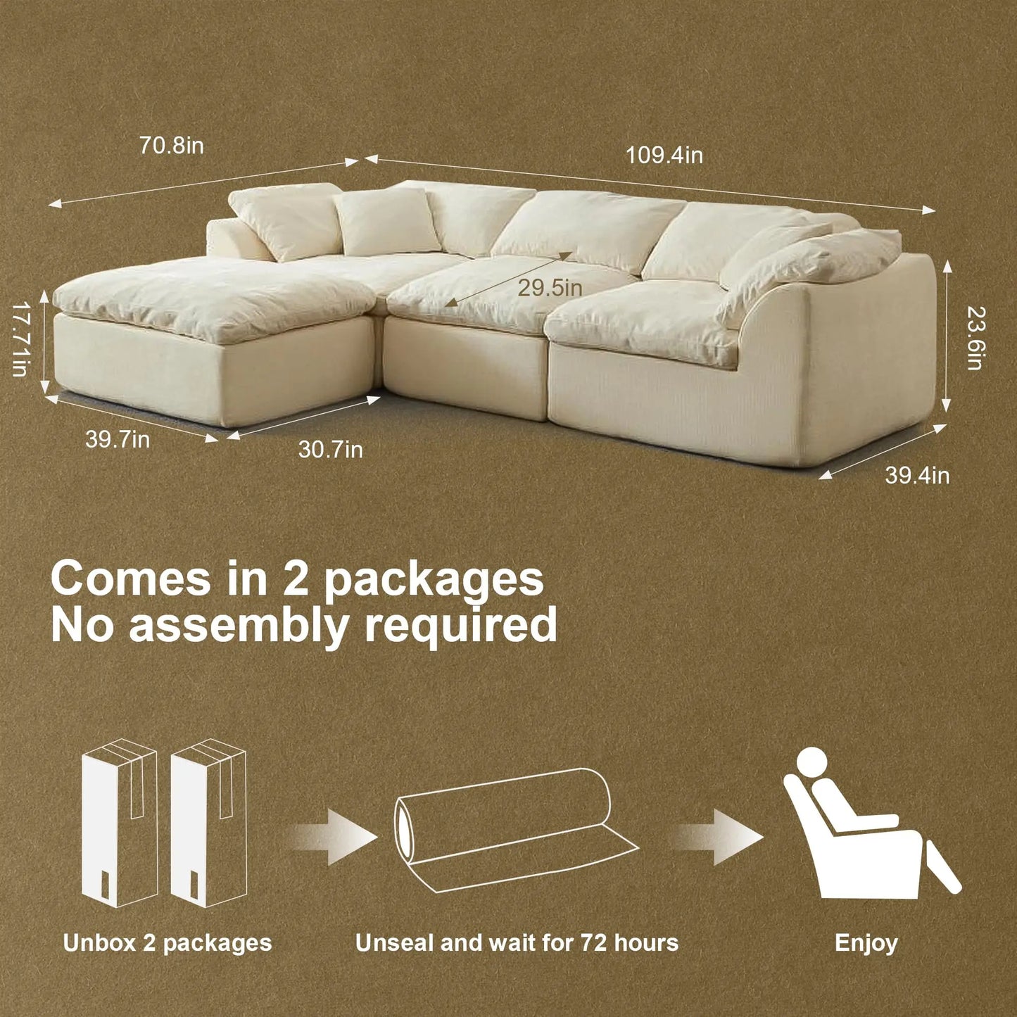 Yeflixvrau Modern Cloud L Shaped Chenille Fabric Modular Sectional