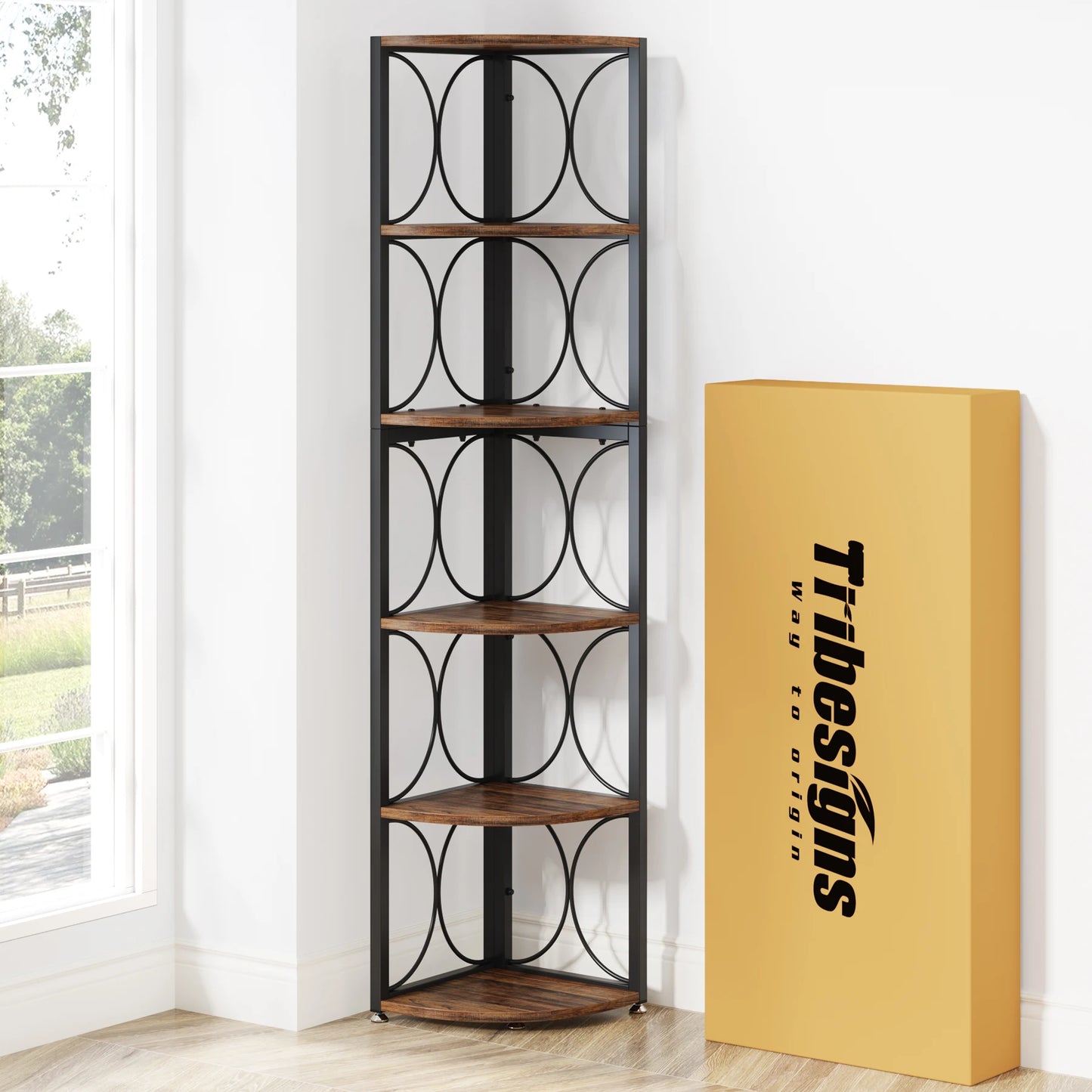 Tribesigns 6 Tier Tall Corner Shelf Bookshelf Storage Rack Furniture