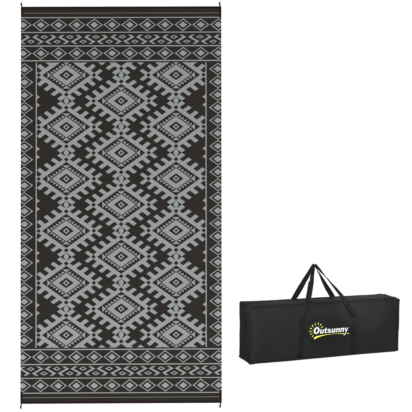 Modern Geometric Outdoor Polypropylene Floor Mat With Rhombus Border
