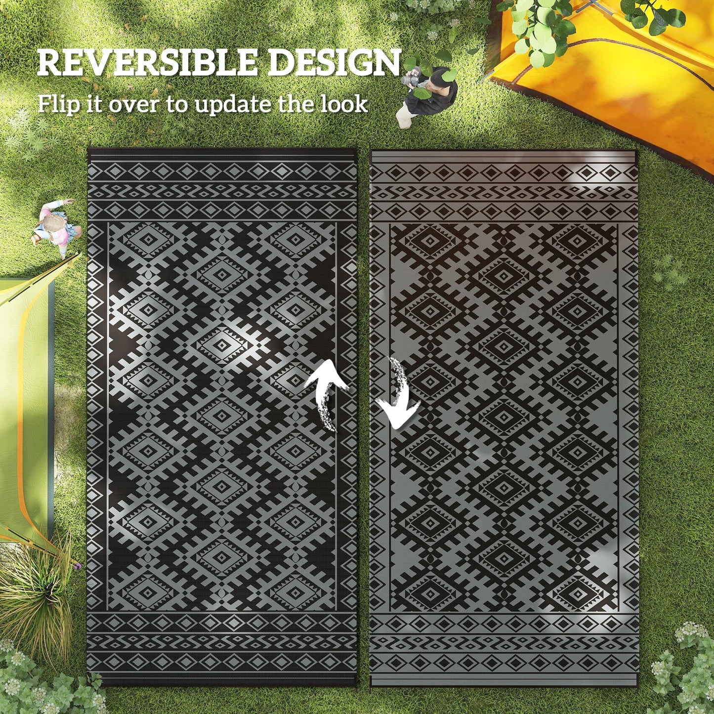 Modern Geometric Outdoor Polypropylene Floor Mat With Rhombus Border