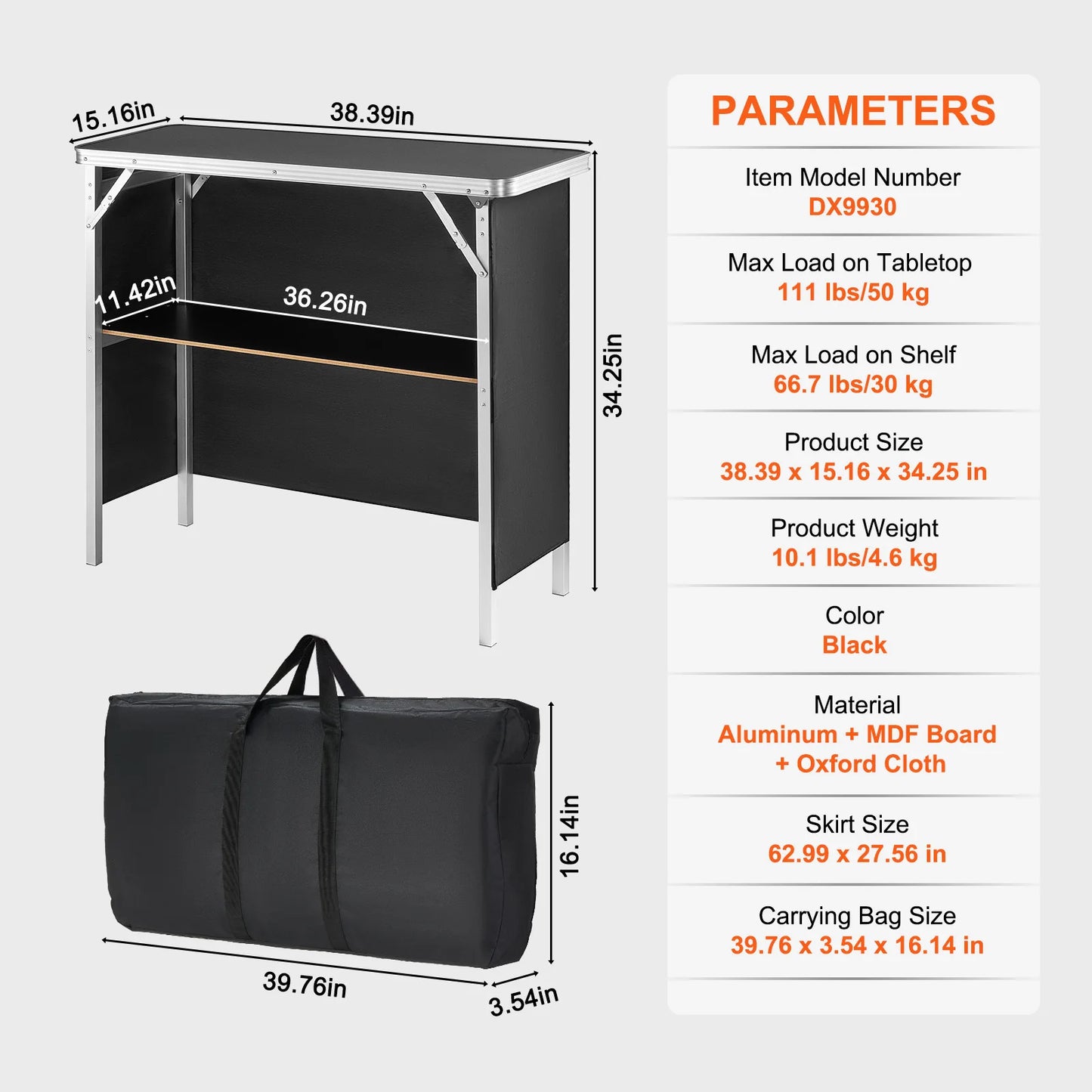 SucceBuy Folding Bar Table With Skirt Carrying Case For Tradeshow