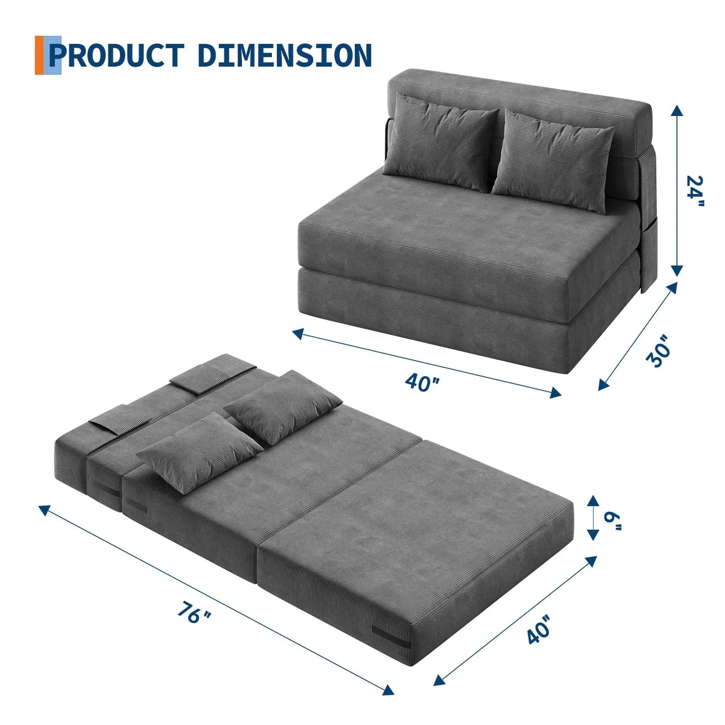 HobbyLane 4in1 Folding Sofa Bed Convertible Soft Corduroy Sleeper Loveseat