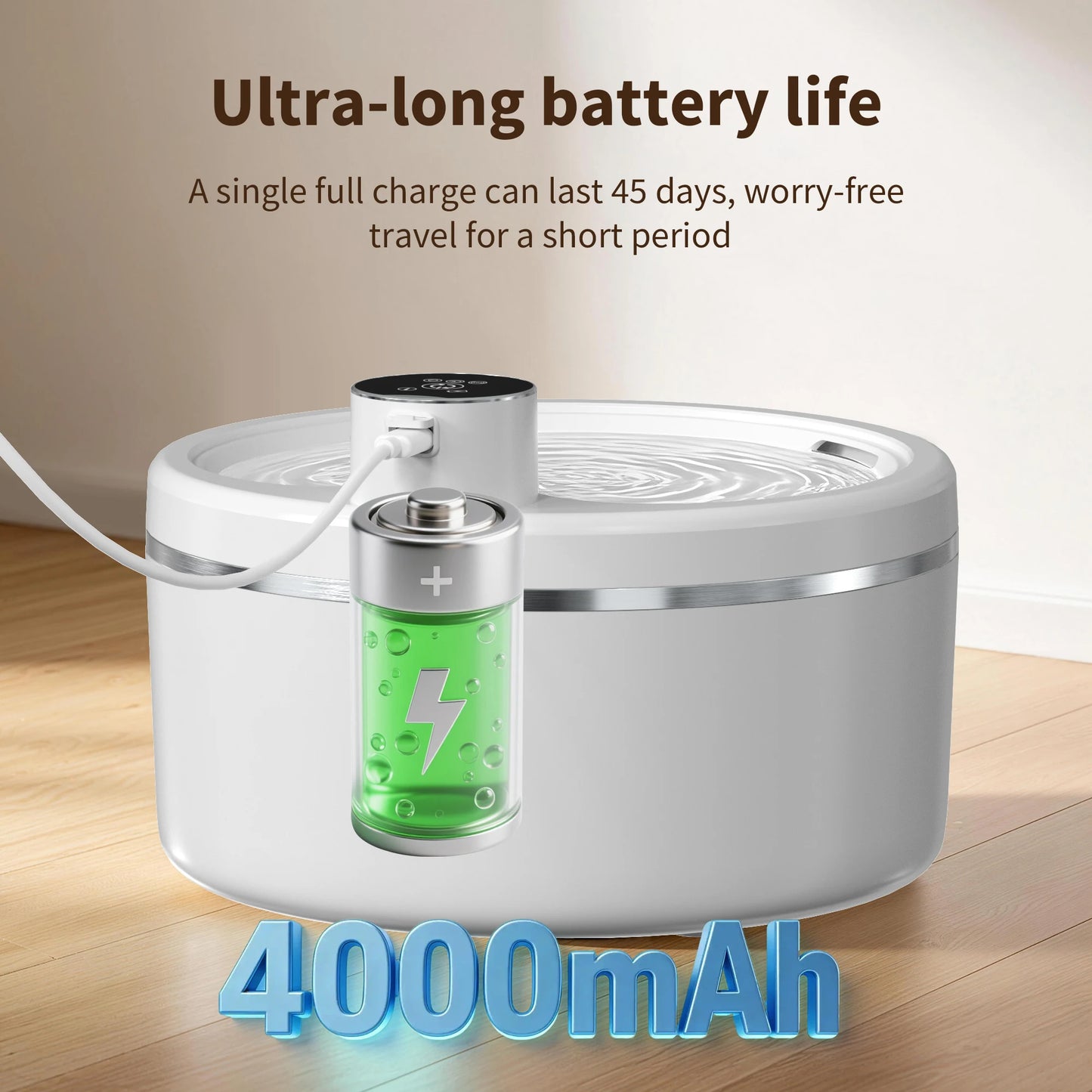 Eramong 2.7L Wireless Intelligent Cat Water Fountain With Battery