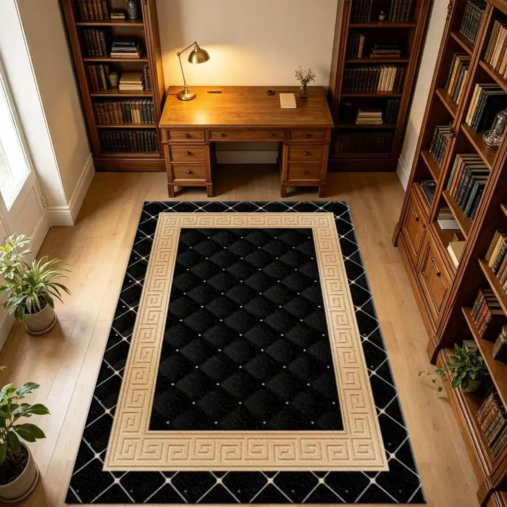 Soft Geometric Area Rug With Rubber Backing For Living Room