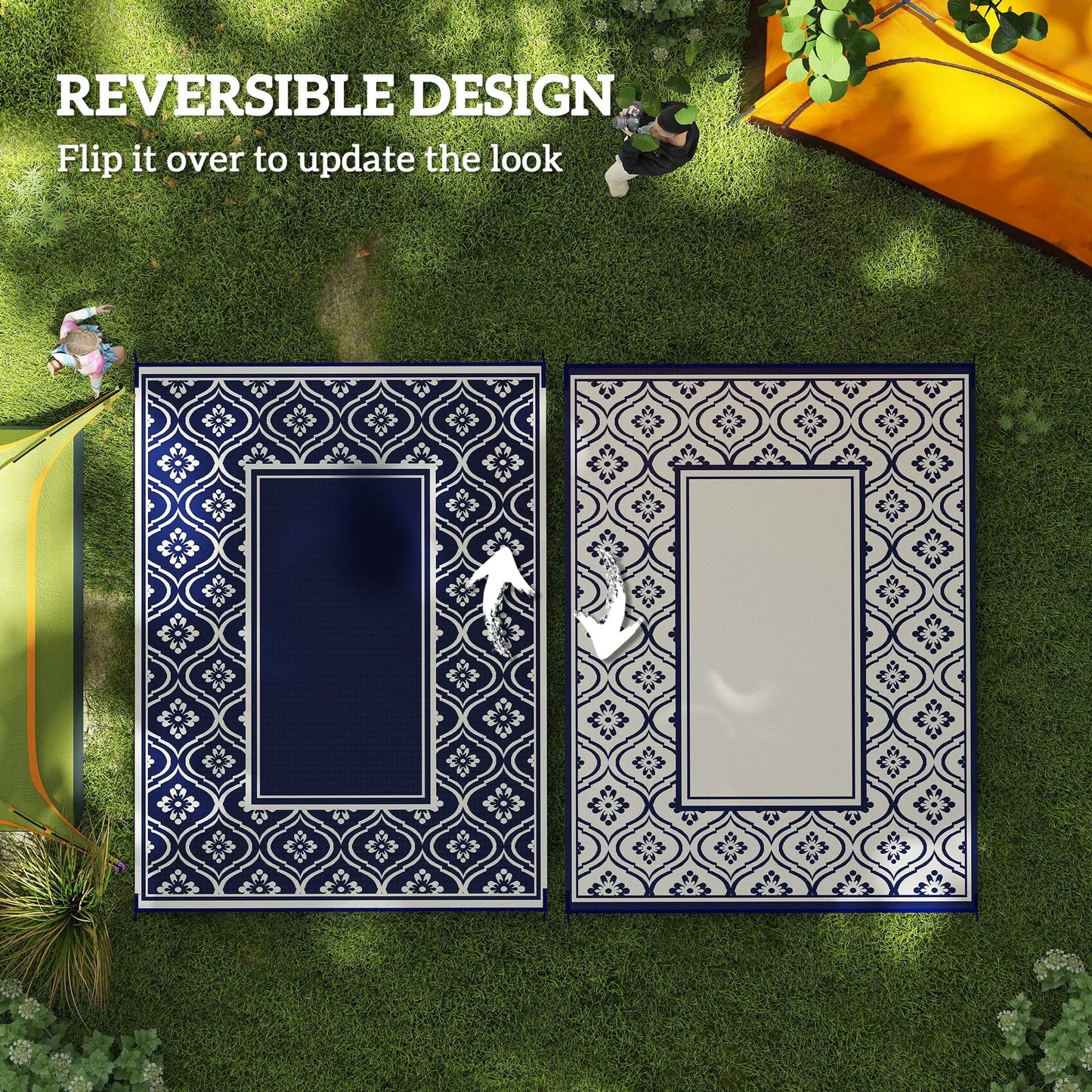 Geometric Outdoor Polypropylene Area Rug Featuring Gourd Border Design