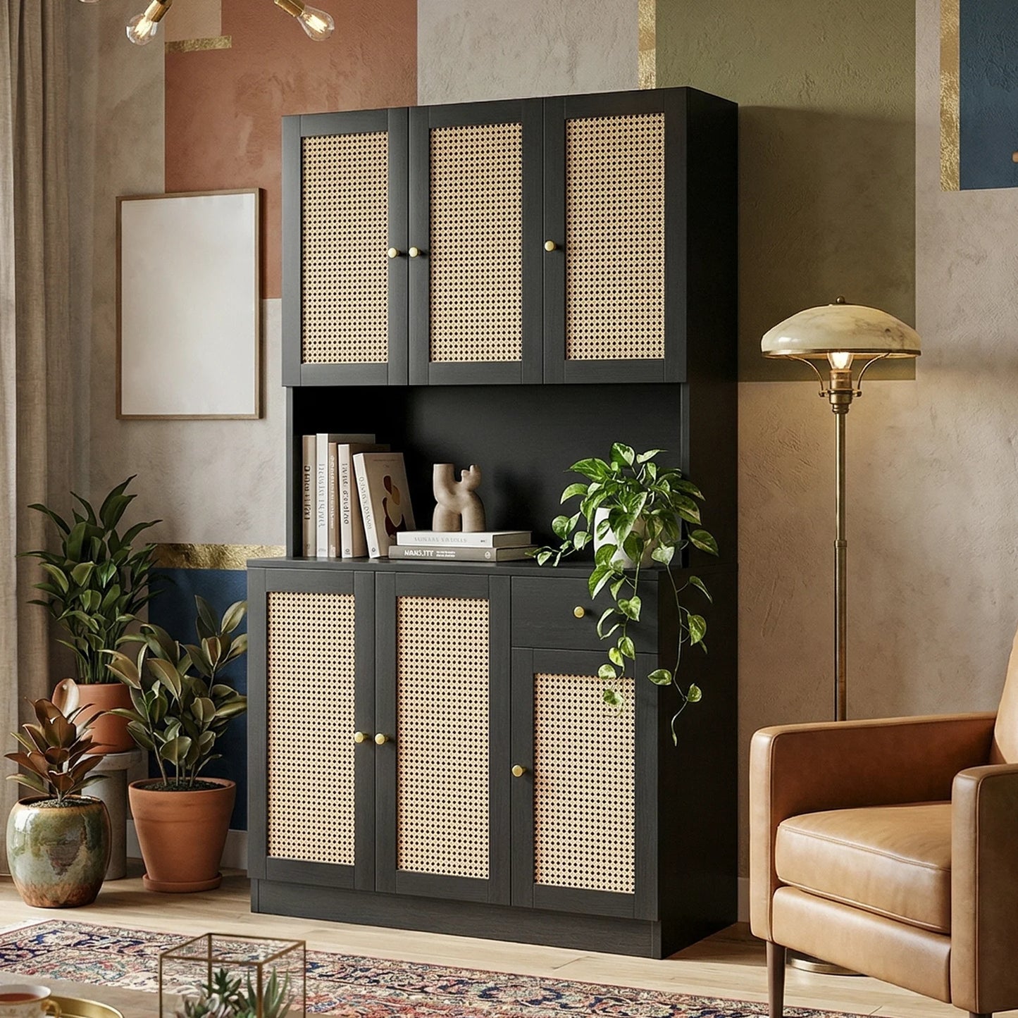 Modern Wooden Tall Storage Cabinet With Countertop