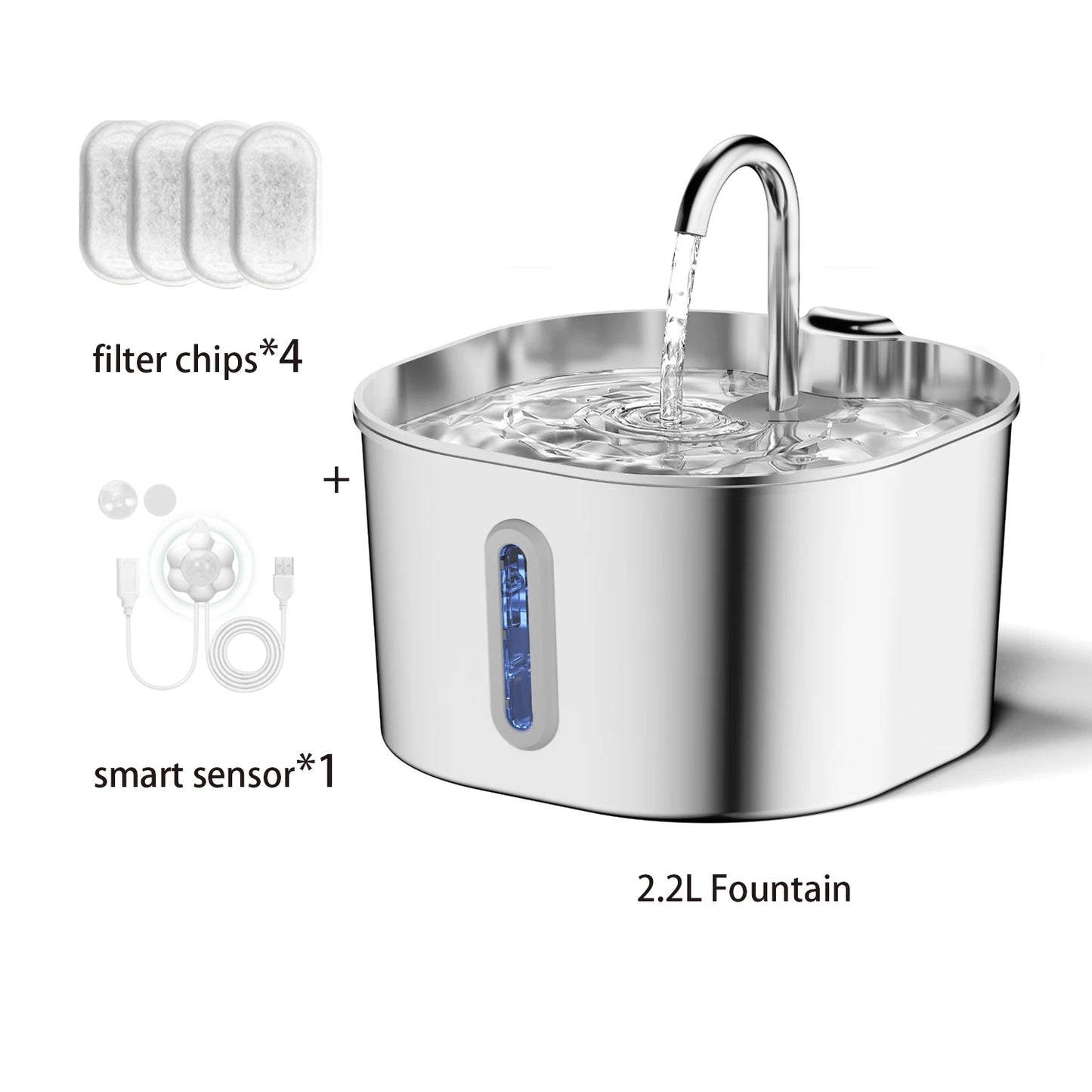Stainless Steel Automatic Cat Dog Water Fountain With Transparent Window