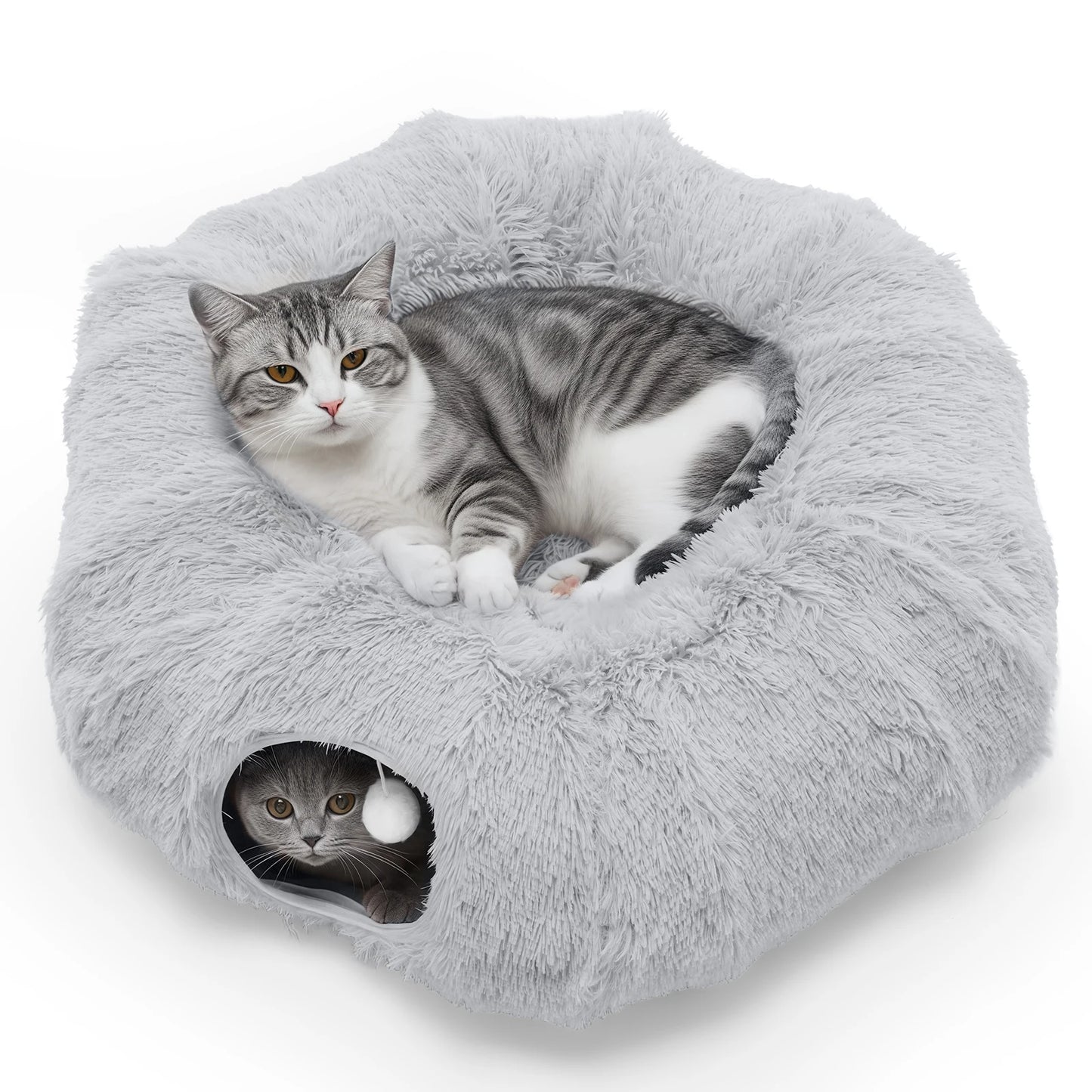 JHK Soft Plush Cat Tunnel Bed Indoor Washable Multifunctional Villa