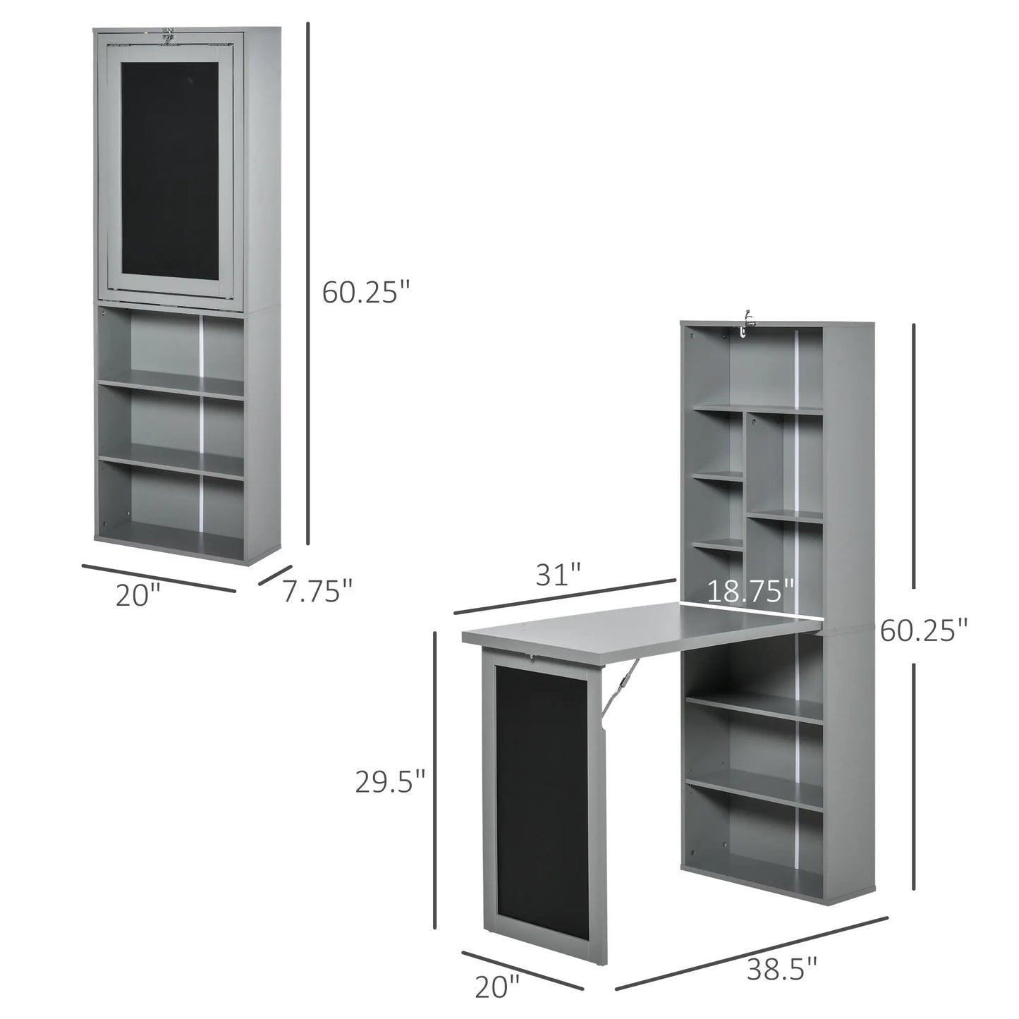 Homcom Wall Mount Convertible Office Desk With Blackboard Storage Shelf