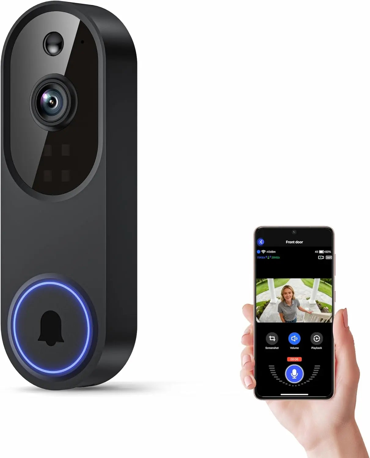 Wireless Wi-Fi Video Doorbell With Two Way Audio