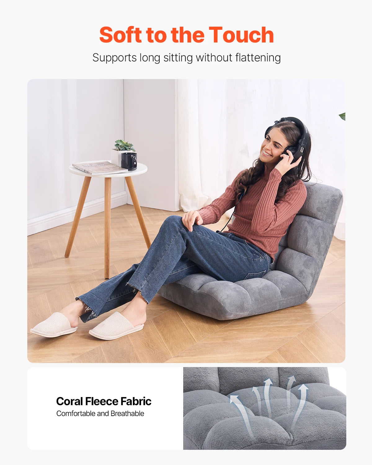 SucceBuy Floor Chair With Back Support Recycled Foam Foldable Sofa