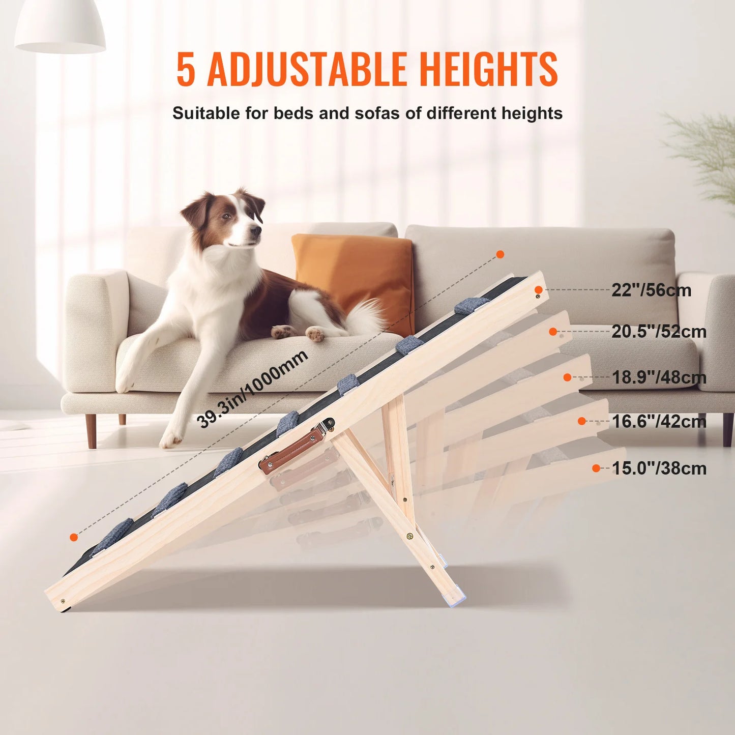 SucceBuy Wooden Dog Ramp Folding Adjustable Stairs Car Sofa Bed