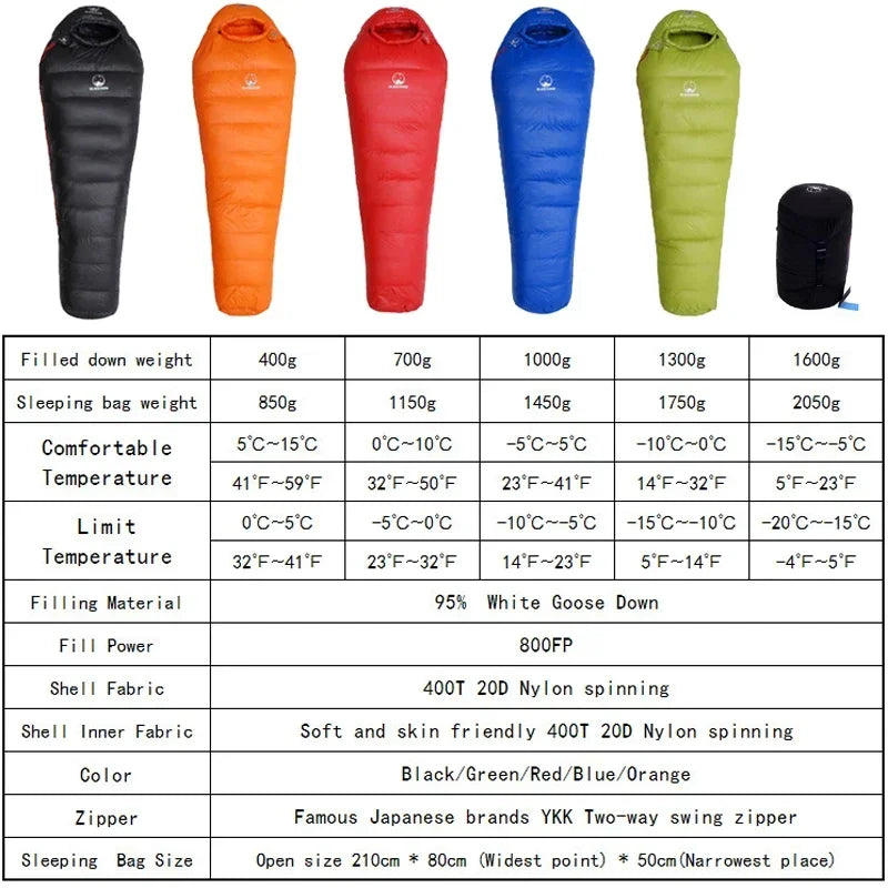 Blacksnow Goose Down Mummy Sleeping Bag Winter Thermal Outdoor Camping
