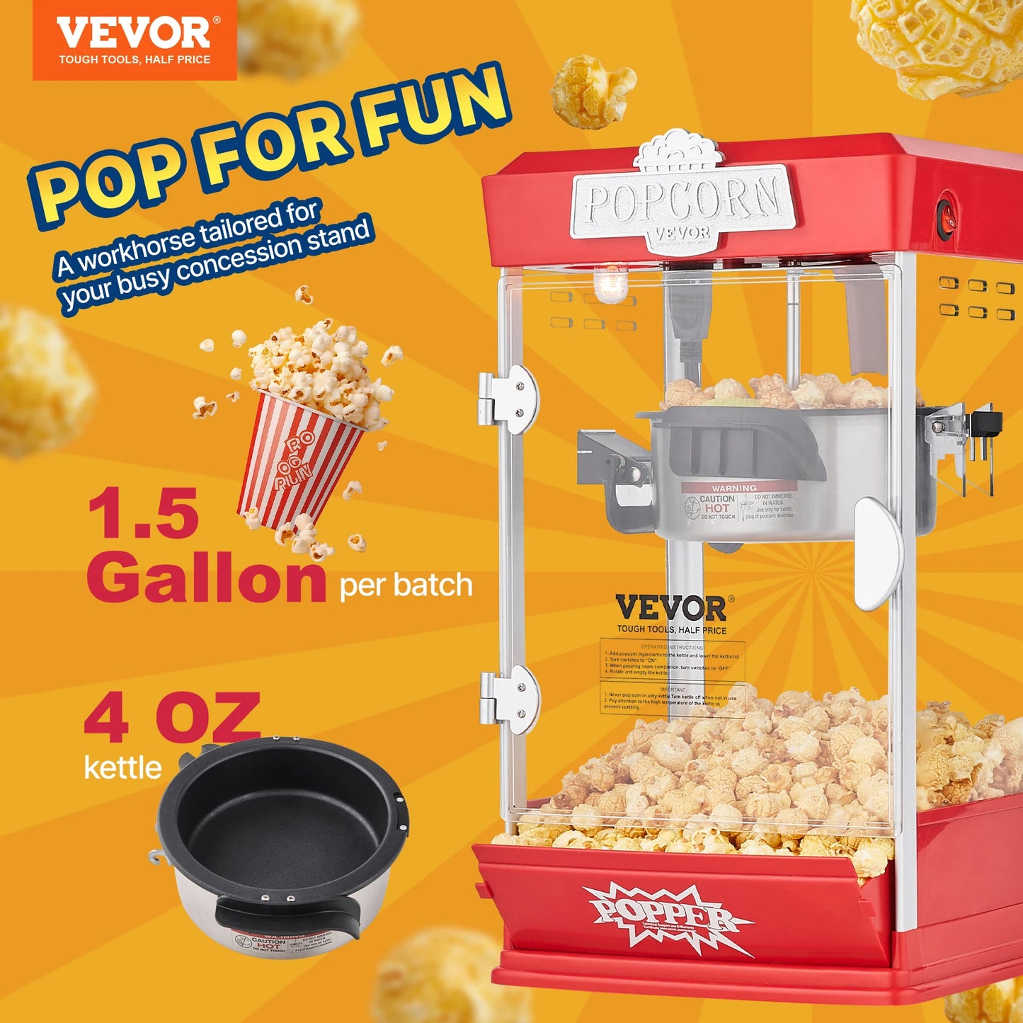 SucceBuy 4 Oz Commercial Countertop Popcorn Maker With Scoops