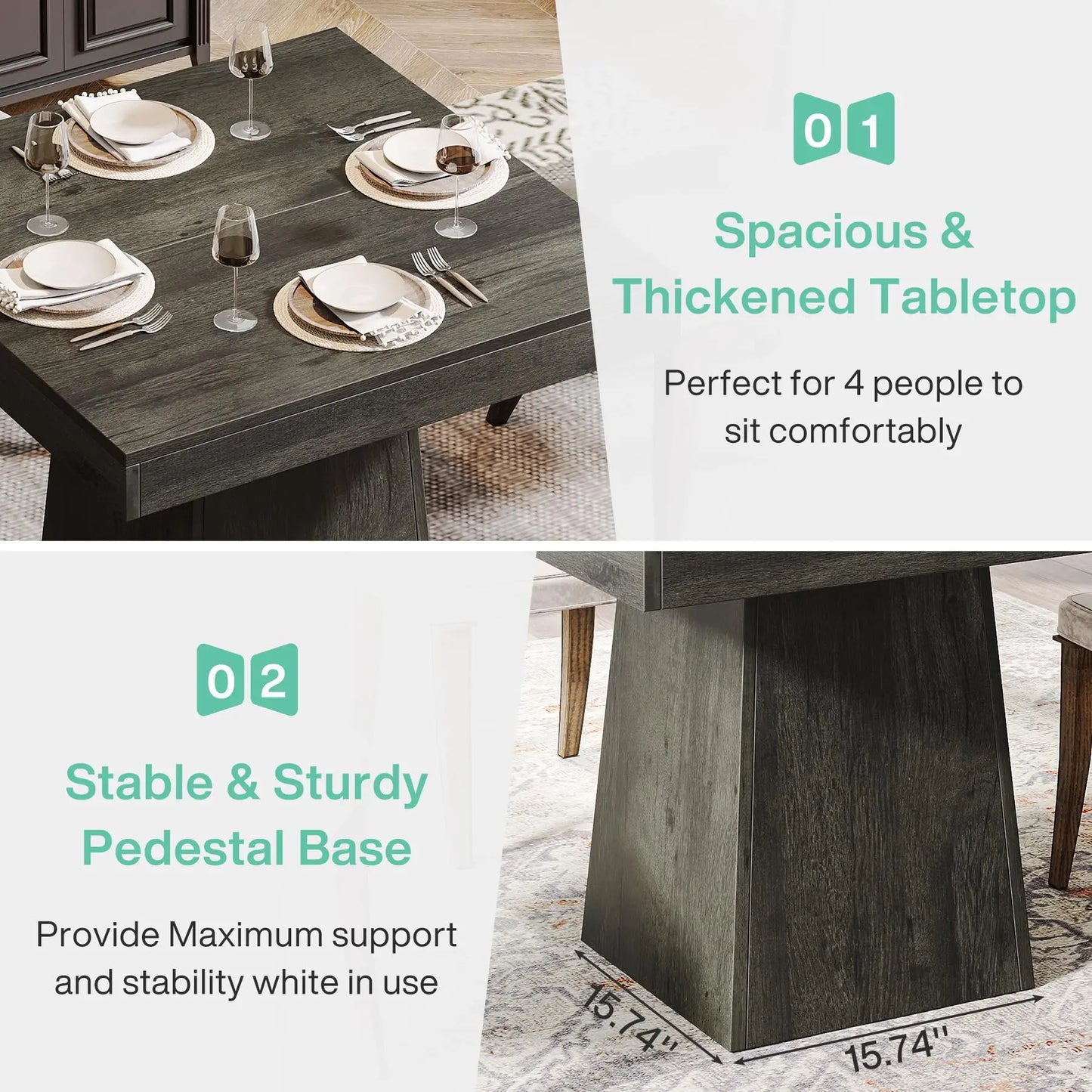 Tribesigns Square Dining Table For Four With Farmhouse Pedestal Base