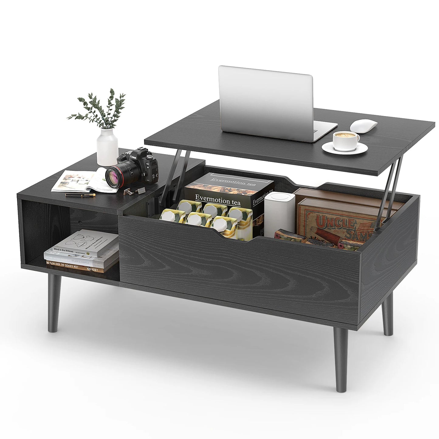 Jhk Modern Lift Top Wood Coffee Table With Storage Shelf