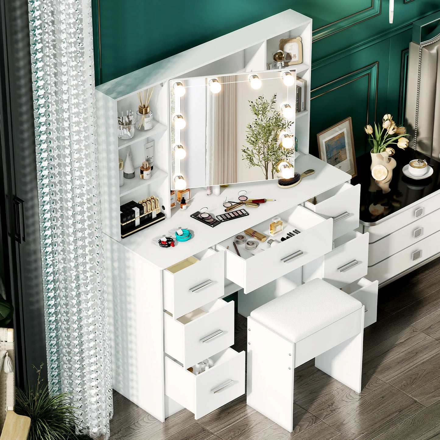 Onesaimei Minimalist Natural Wood Vanity With Light-Up Mirror