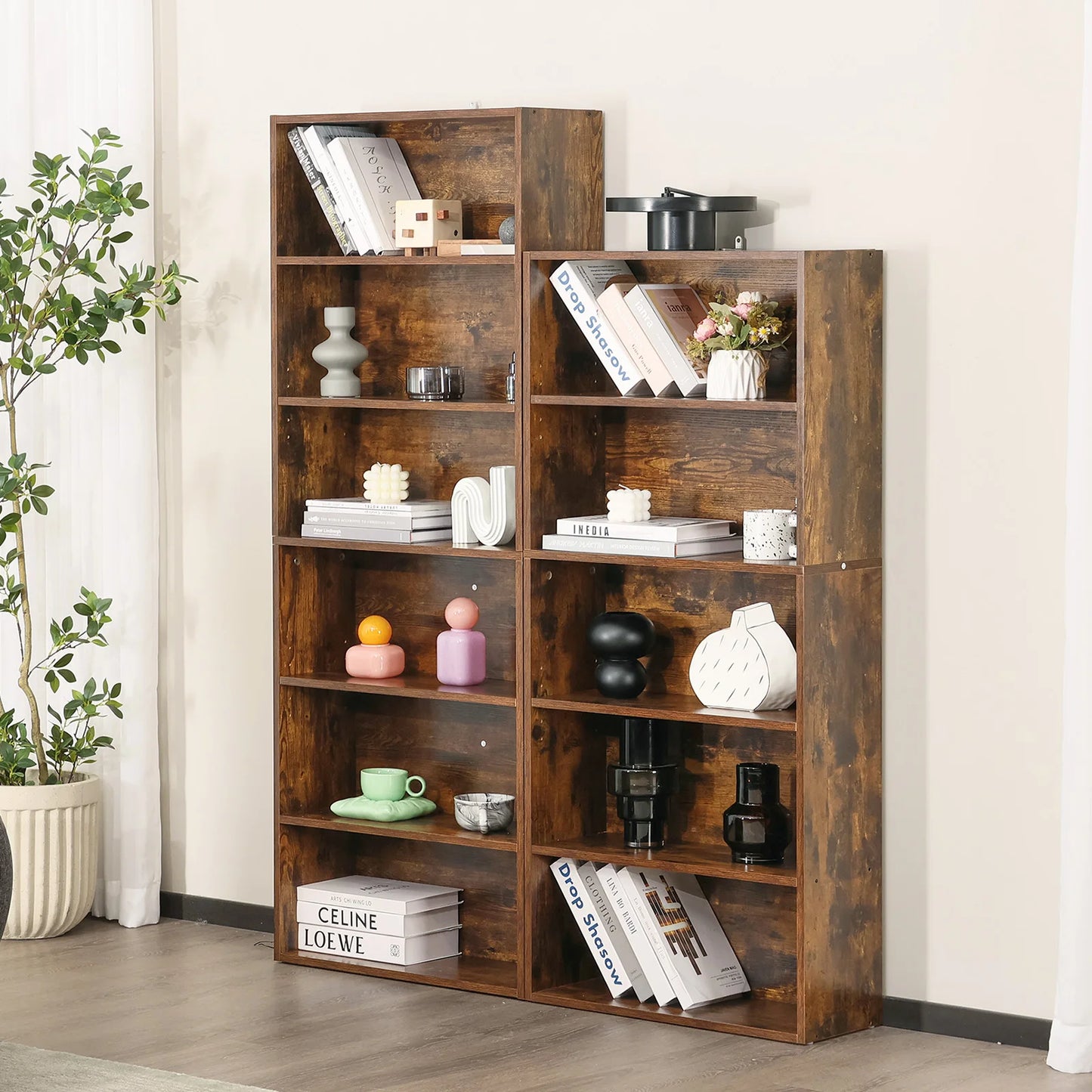 JHK Modern Wooden Bookcase Storage For Living Room Home Office