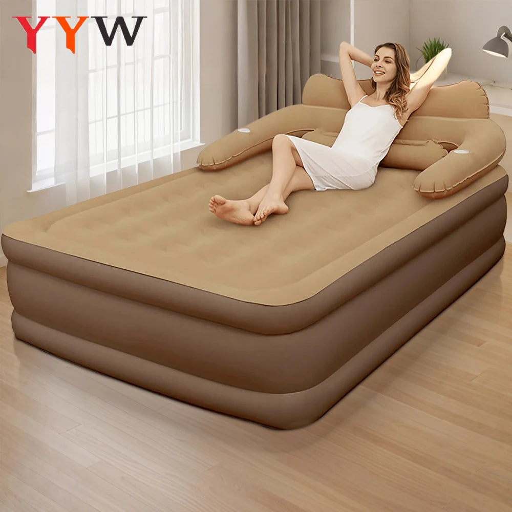 Inflatable Camping Mattress For Two Persons With Soft Flocking Surface