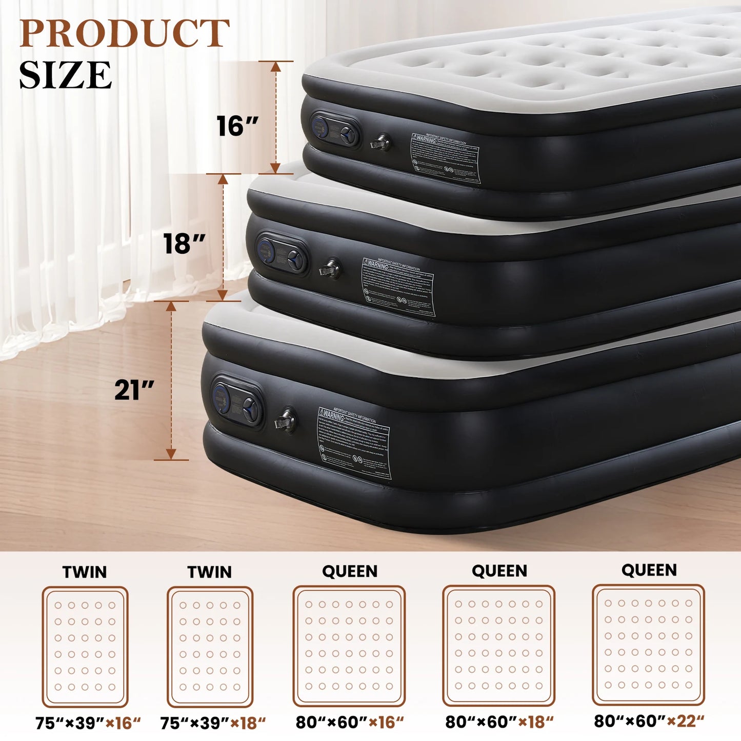 JHK Queen Twin Air Mattress Double Height With Non Slip Base