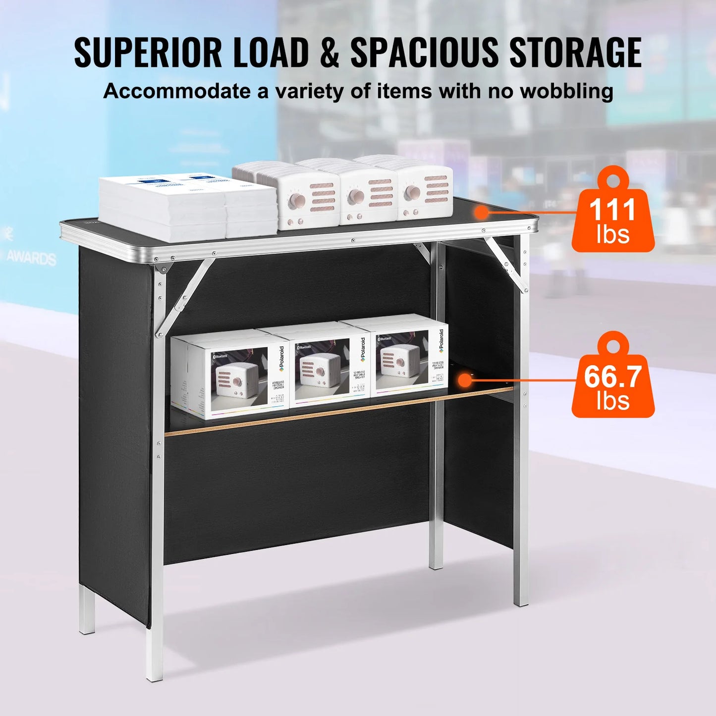 SucceBuy Folding Bar Table With Skirt Carrying Case For Tradeshow