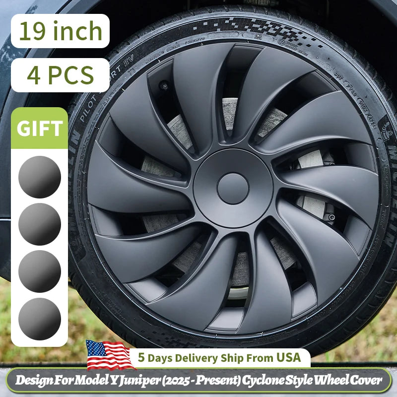 MOTENIO 4pc Smooth Style Rim Wheel Hub Cops For Tesla Model Y