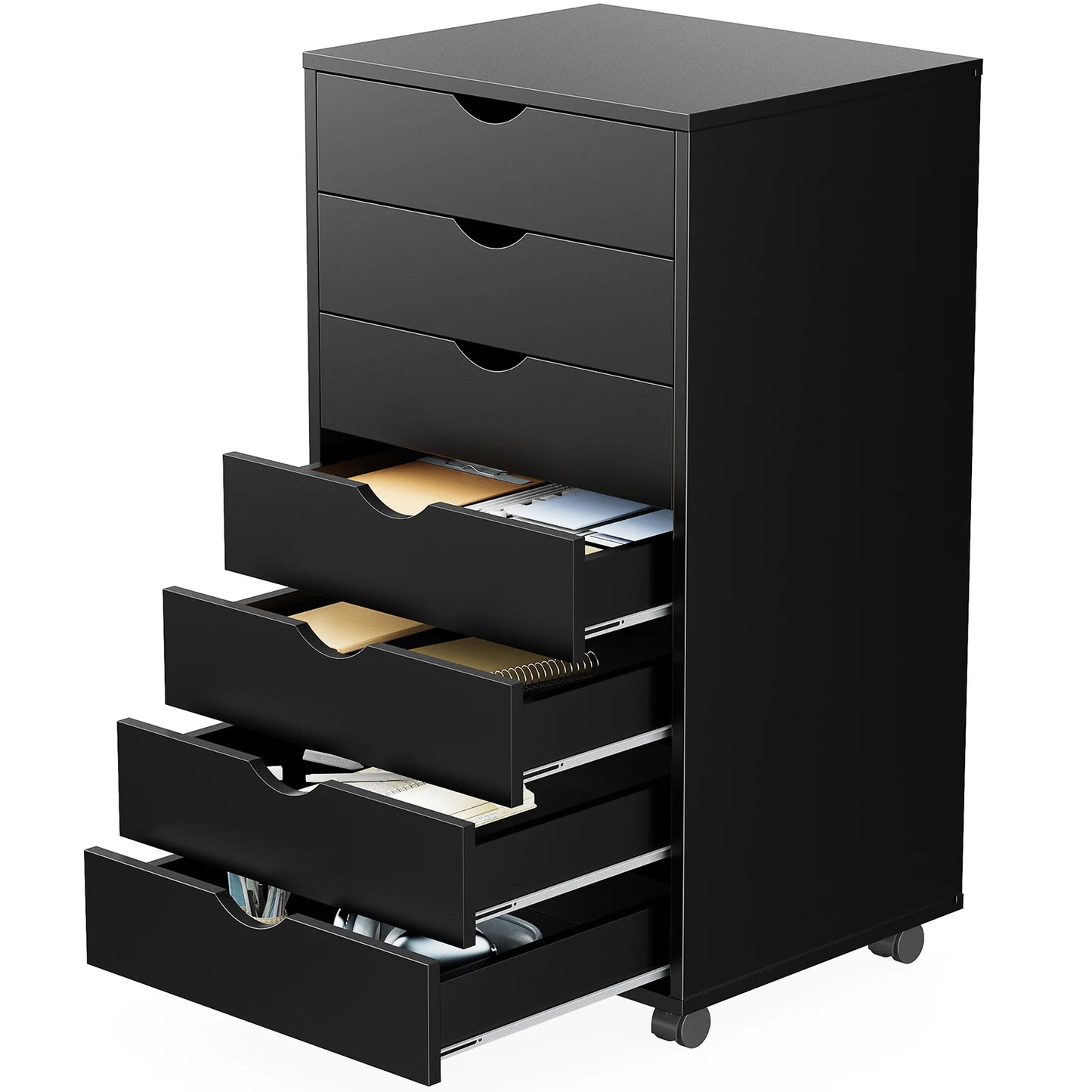 Jhk 7 Drawer Wooden Rolling Nightstand And Storage Cabinet