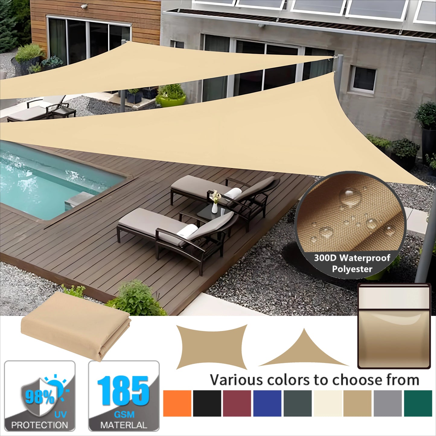 Triangle Sun Shade Sail UV Protection Waterproof Outdoor Patio Shelter
