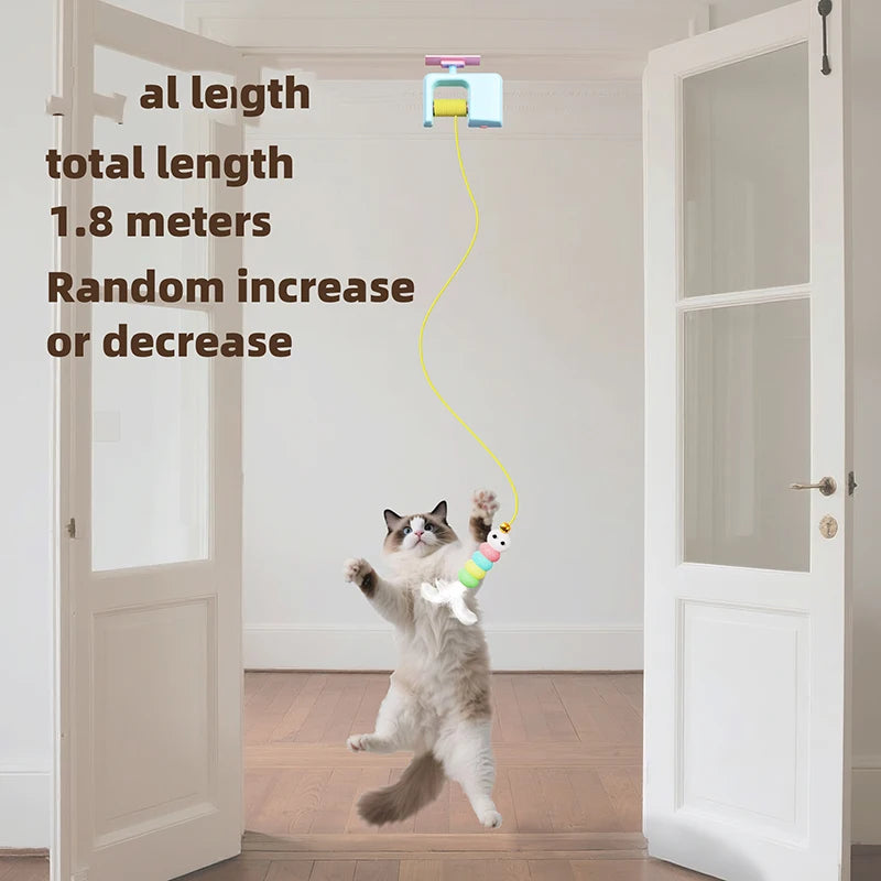 Booteely Interactive Retractable Rechargeable Hanging Cat Toy With Feathers
