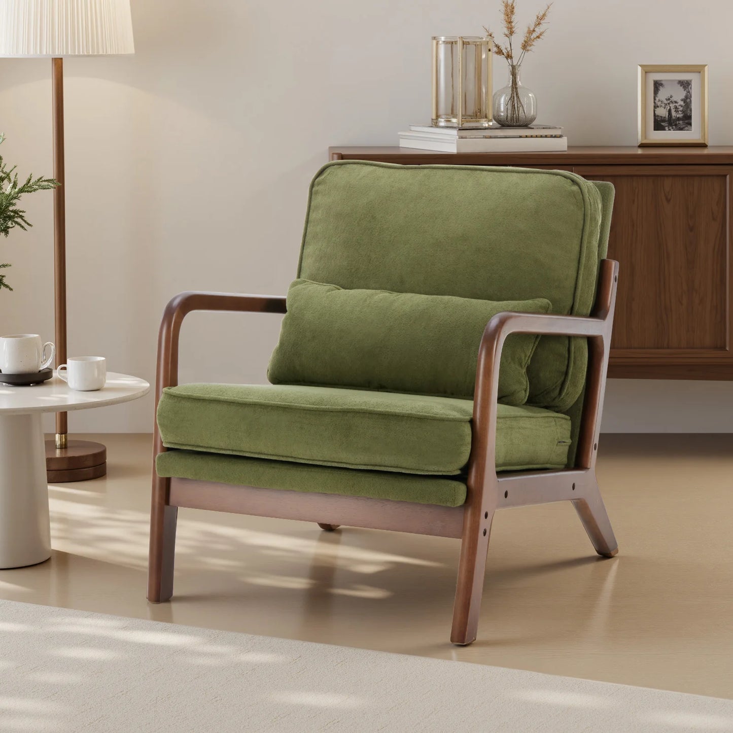 JHK Mid Century Modern Solid Wood Armchair With Upholstered Cushion