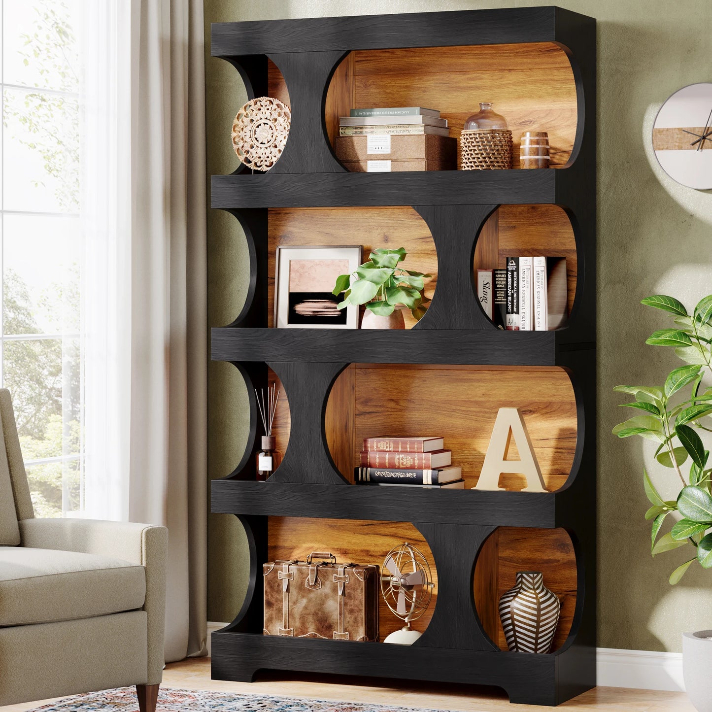 Tribesigns Freestanding Wooden Bookcase S Shaped Storage Display Shelving Unit