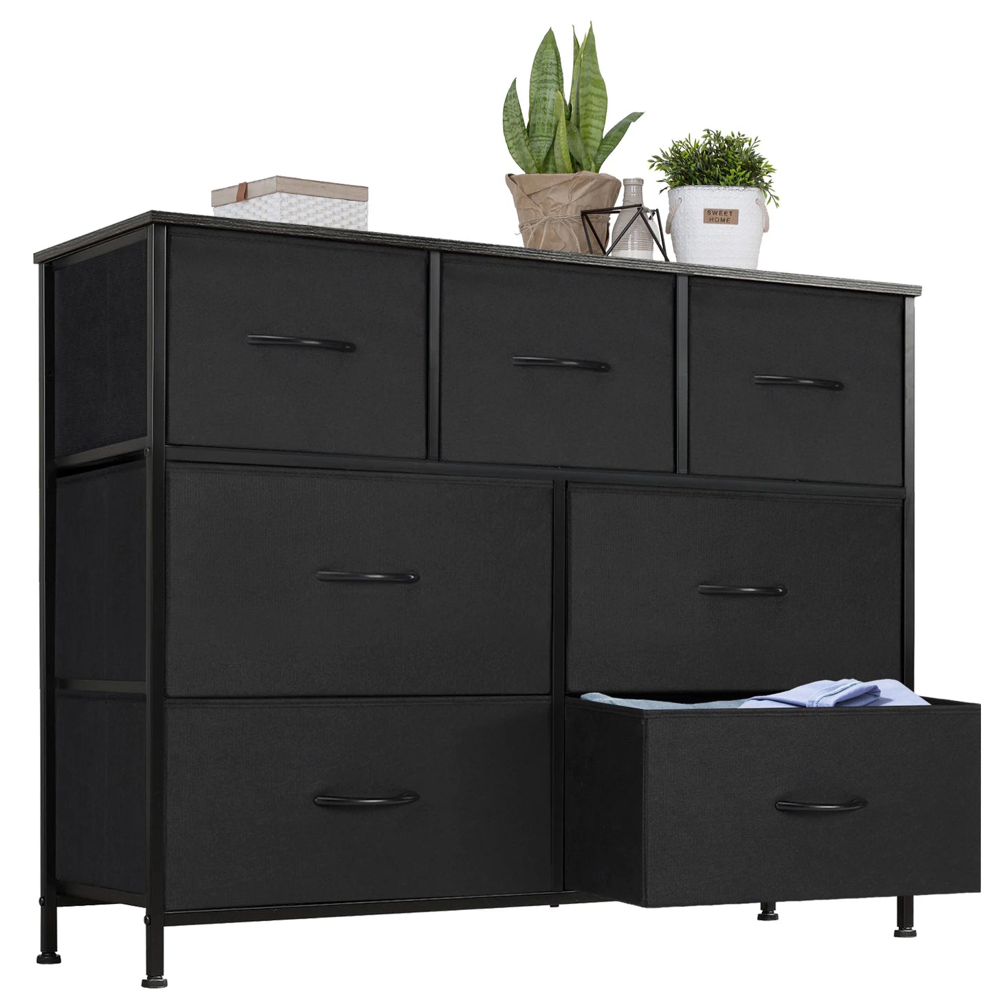 JHK Modern Metal Frame Bed Storage Chest Fabric Drawers Bedroom Furniture