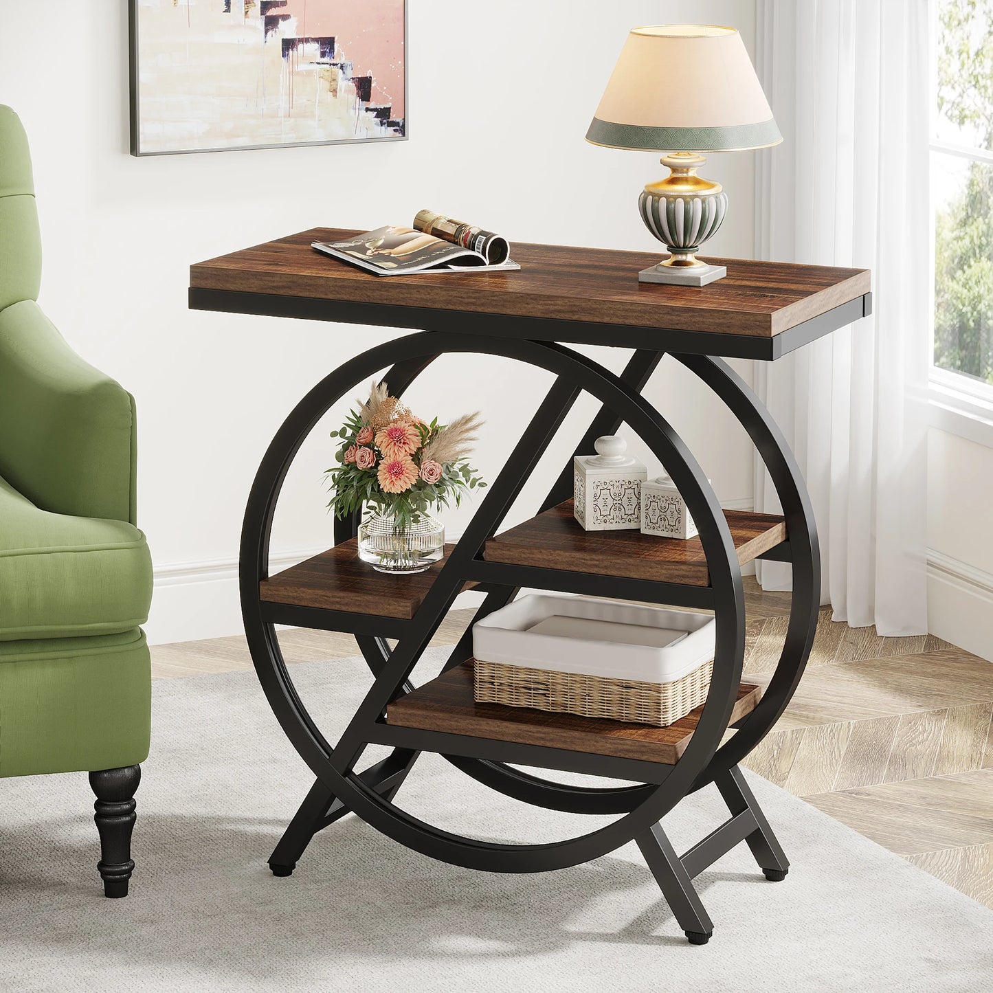 Tribesigns End Table With 3 Storage Shelves Industrial Wood