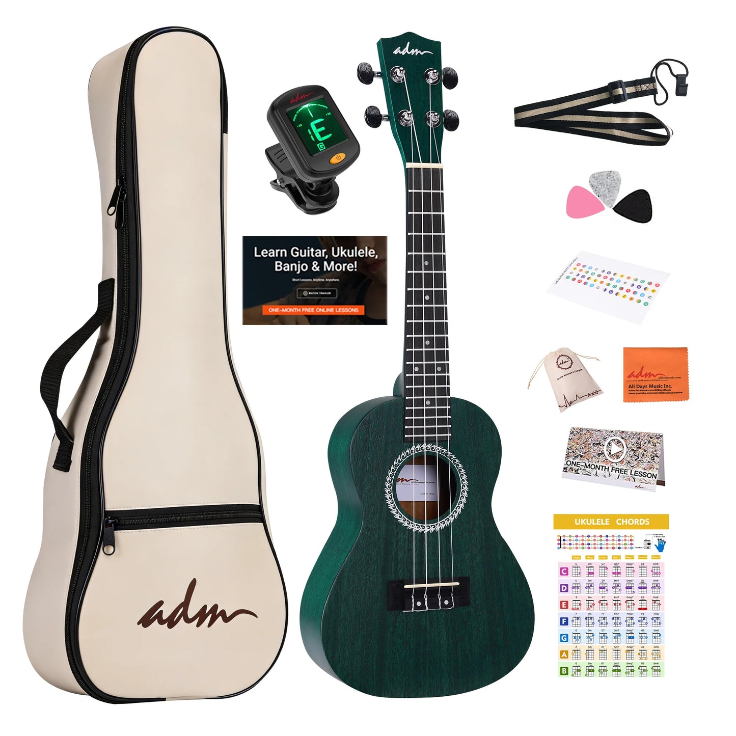 Adm 23 Inch Concert Ukulele Mahogany Body Starter Kit