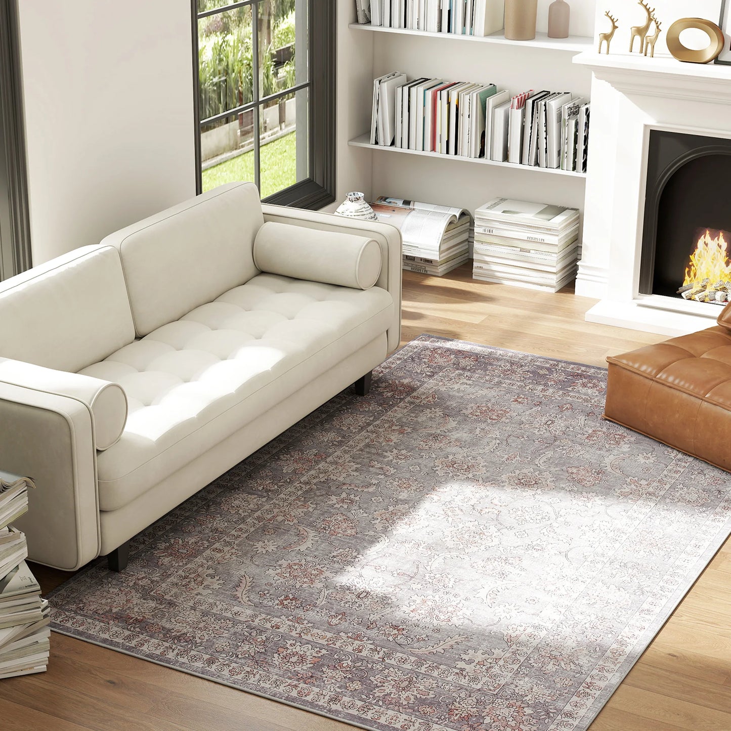 Modern Geometric Pattern Area Rug Machine Washable Non Slip Polyester