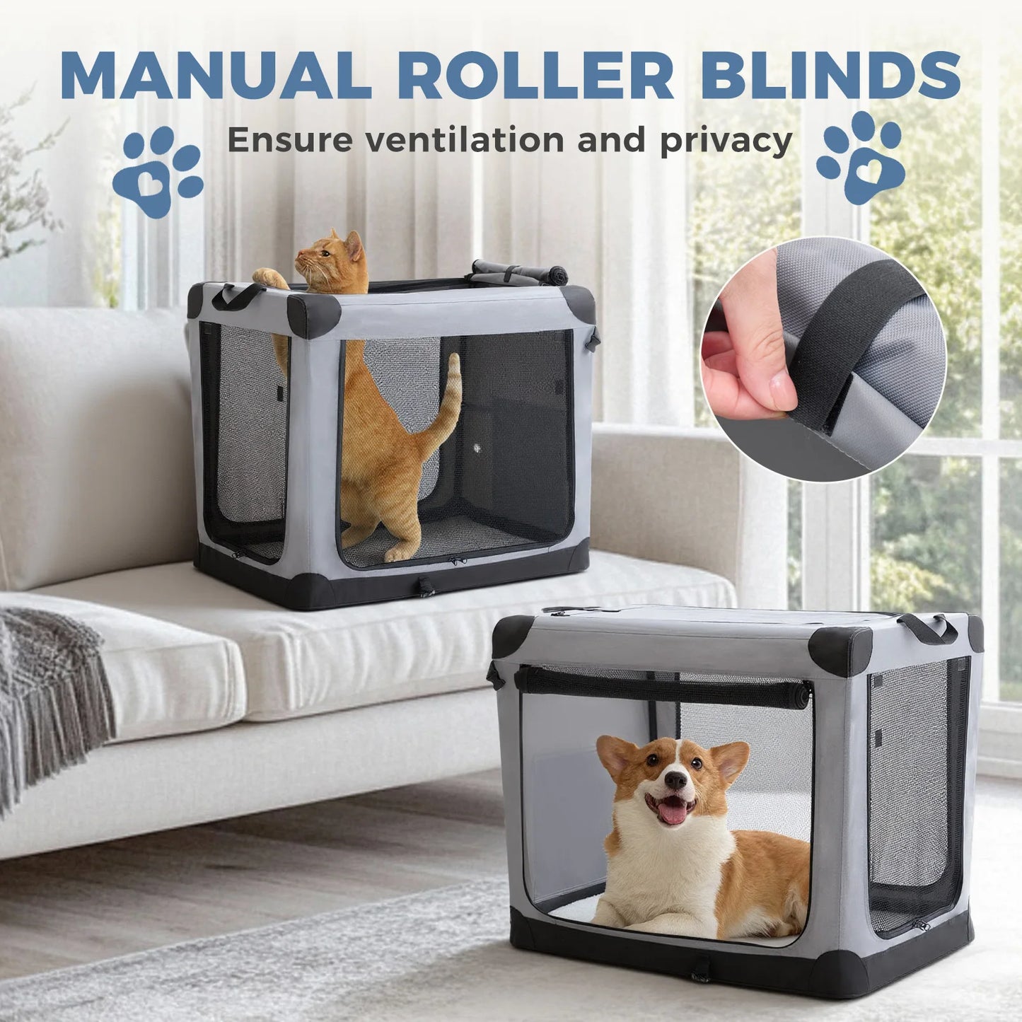 JHK Foldable Soft Dog Crate Portable Kennel Three Indoor Doors