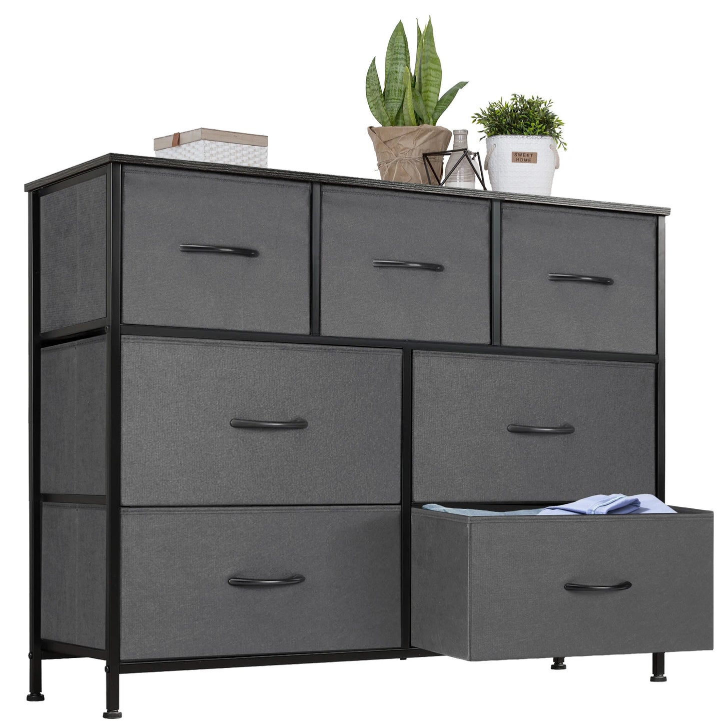 JHK Modern Metal Frame Bed Storage Chest Fabric Drawers Bedroom Furniture