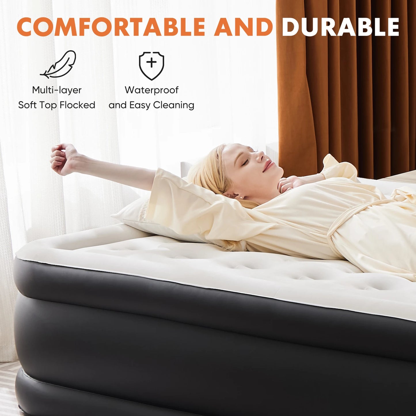 JHK Queen Twin Air Mattress Double Height With Non Slip Base